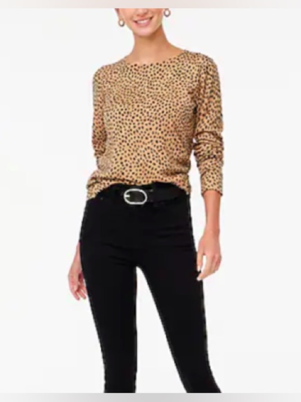 J. Crew Factory Cheetah Teddie Sweater Women's L Animal Print Top Long Sleeve